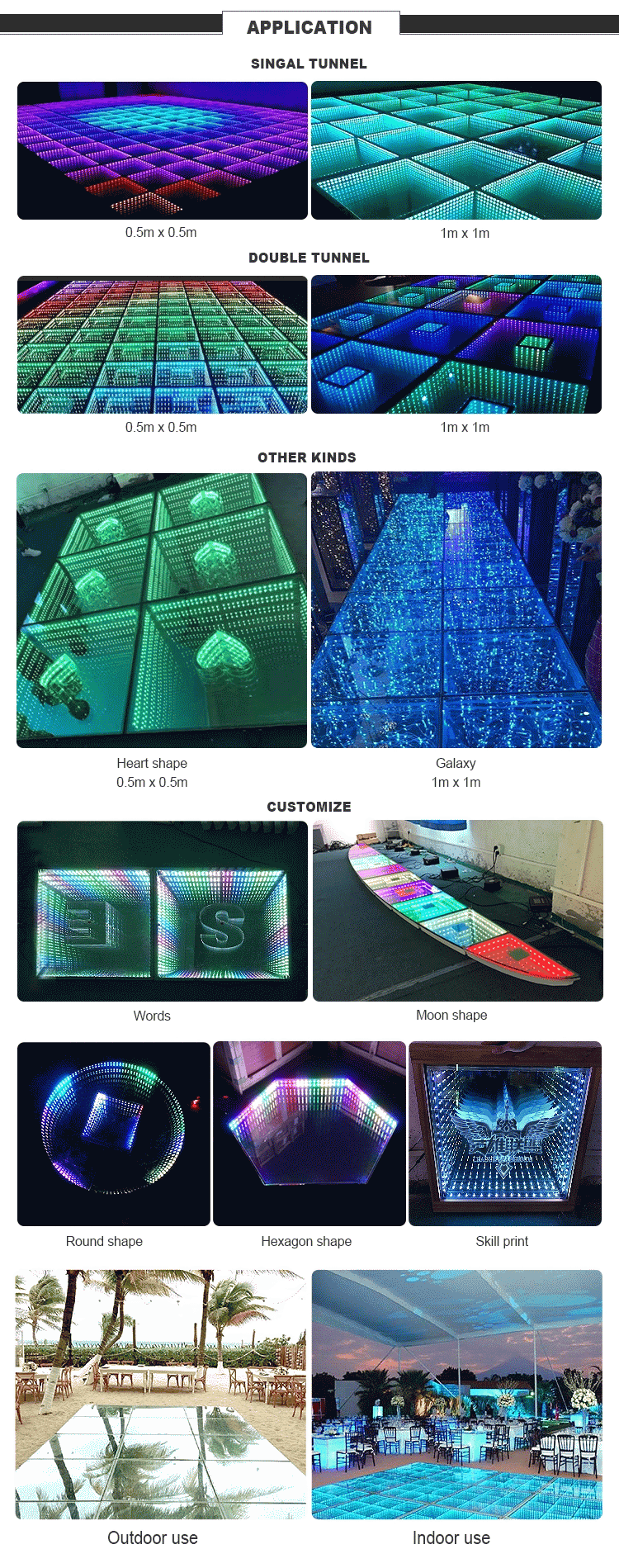 Tempered Glass Panel colorful RGB stage light 3D Led mirror dance floor