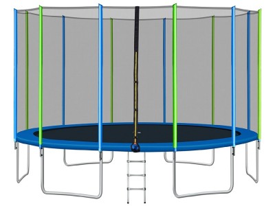 16FT Trampoline For Kids With Safety Enclosure Net, Ladder And 12 Wind Stakes, Round Outdoor Recreational Trampoline