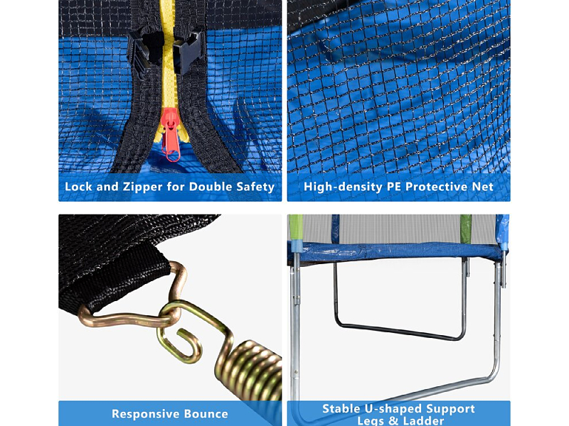 http://www.tourgosolution.com/?p=96556 16FT Trampoline For Kids With Safety Enclosure Net, Ladder And 12 Wind Stakes, Round Outdoor Recreational Trampoline