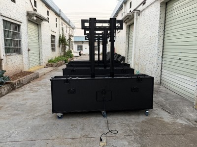 All Black Motorised TV Lift Flight Case for 85-100inch Screens with Double Lifting Posts