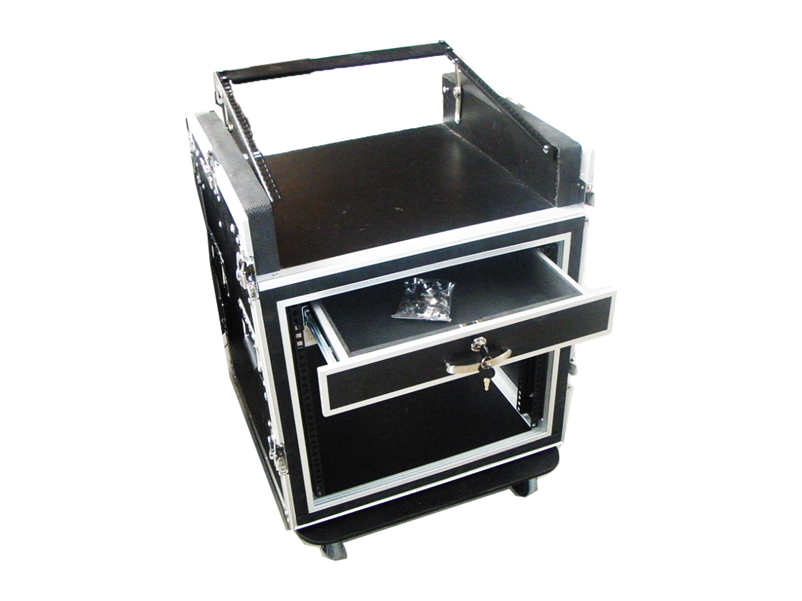 16U Three-door open cover double-layer shock-proof cabinet