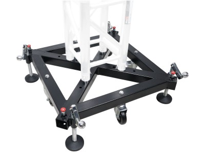 Universal Vertical Tower Truss Ground Support Base on Wheels with Leveling Jacks for F34, F44 and 12″ Bolt truss