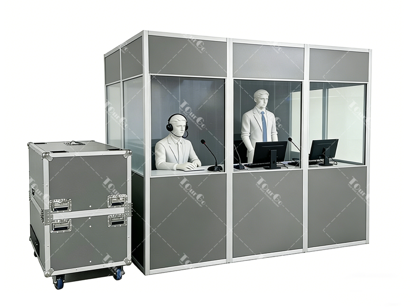 Indoor Conference Portable Standard 3-Person Interpreter Booths Cabin W/ Flight Case Packed