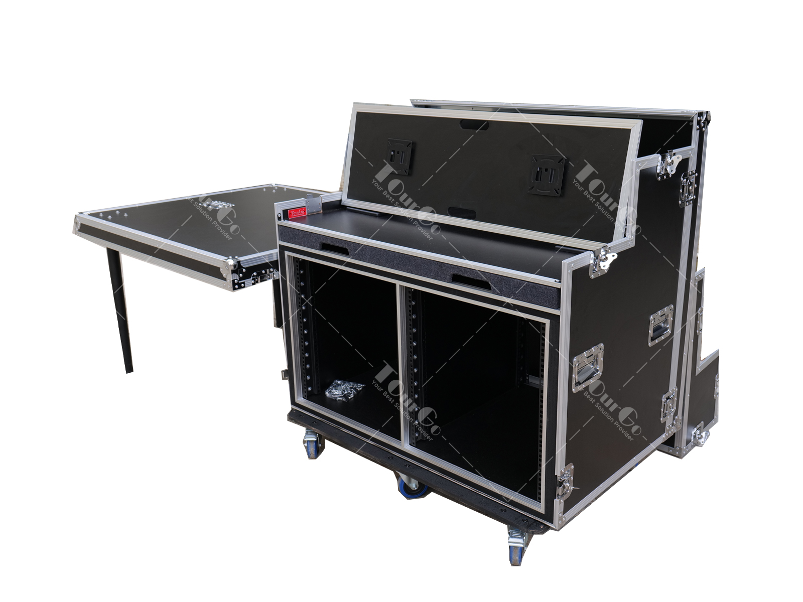 Custom Twin Video Streaming Production Workstation Flight Case and Pull Out Drawer