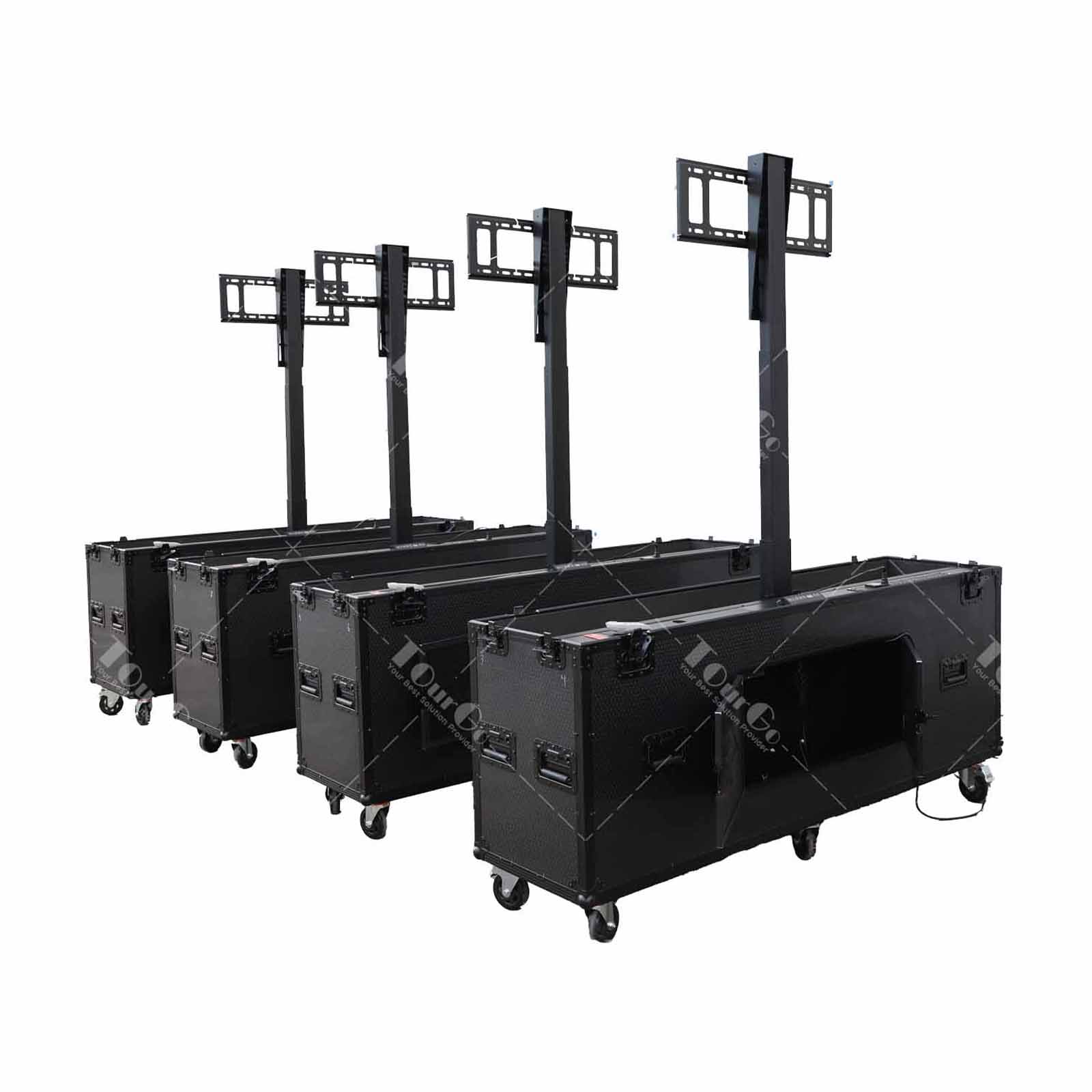 All Black Motorised TV Lift Flight Case For 70″-75″ Screens with Single Lifting Post