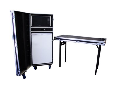 Mobile Bar Fridge & Microwave Oven Road Case with Detachable Side Bench – Black