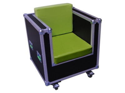 Single Seater Wood and Green Leather Sofa CASE