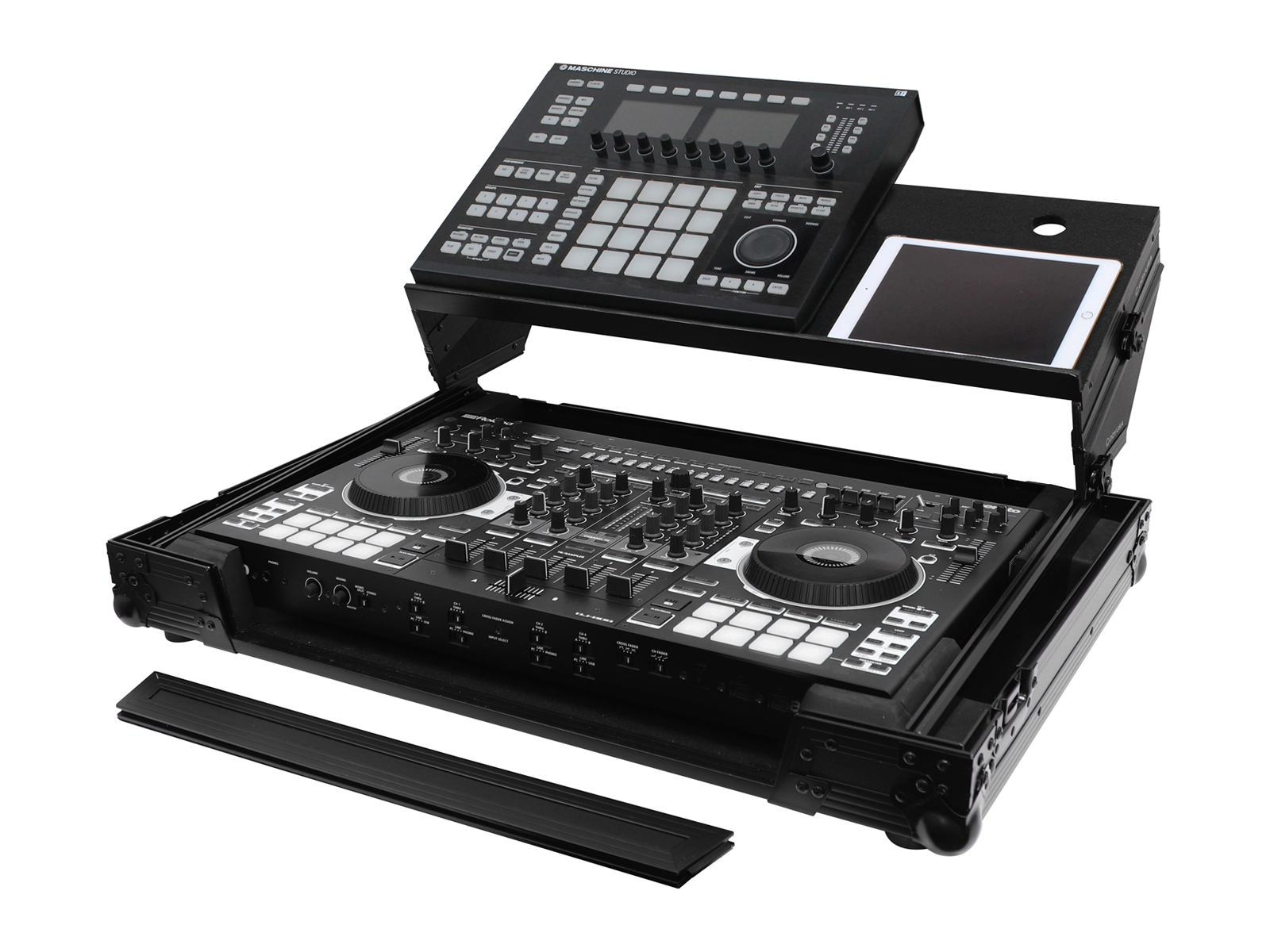 Black Roland DJ-808 Flight Case with Angle Glide Platform
