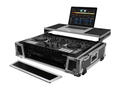 Roland DJ-808 / Denon MC7000 Flight Case with 2U Rack Space and Glide Platform