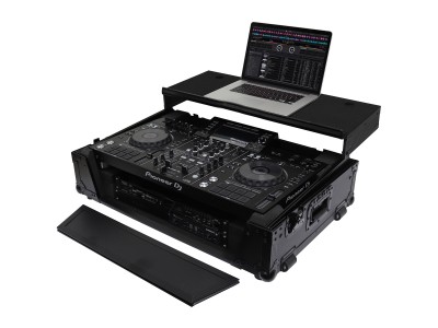 Black Pioneer XDJ-RX / XDJ-RX2 Flight Case with 2U Rack Space and Glide Platform