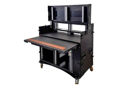 Black Workstation Case for Broadcast Video Streaming with 2 x 12 RU & 2 x 4 RU Spaceracks