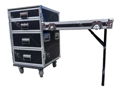 Four level drawers box flight case witth siding table