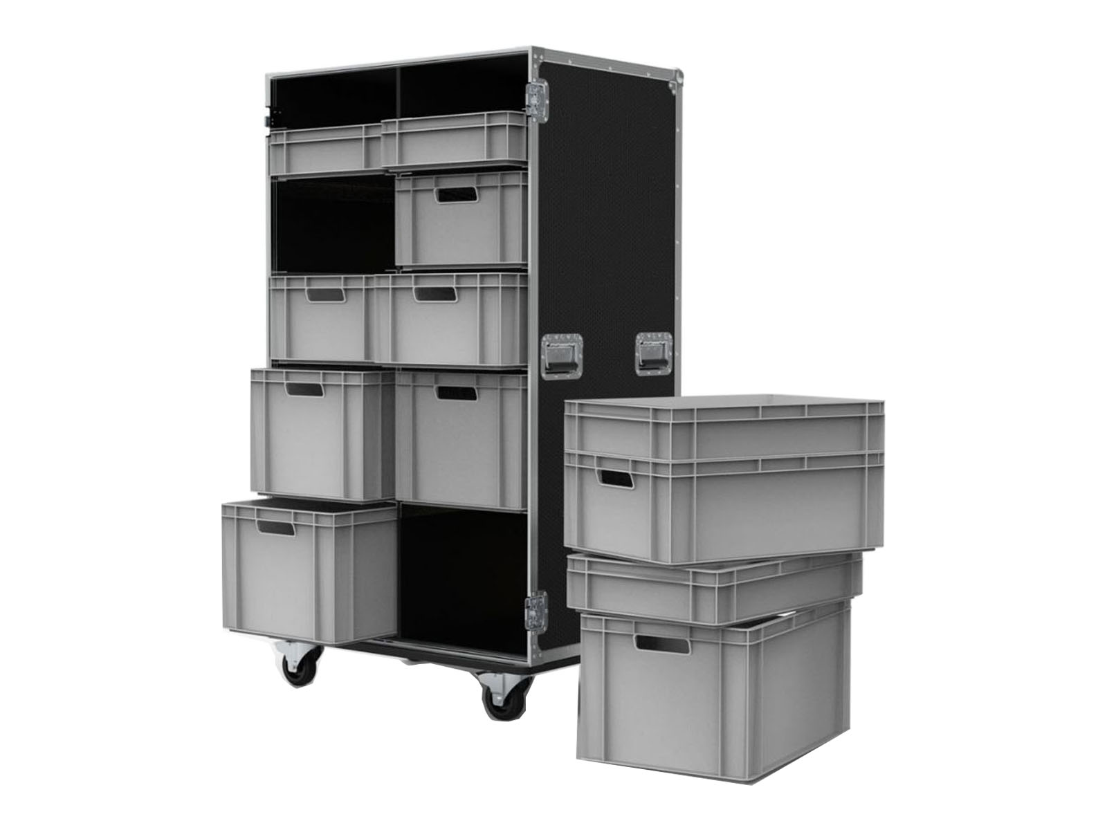 12 Drawer Double Width Euro Container Flight Case