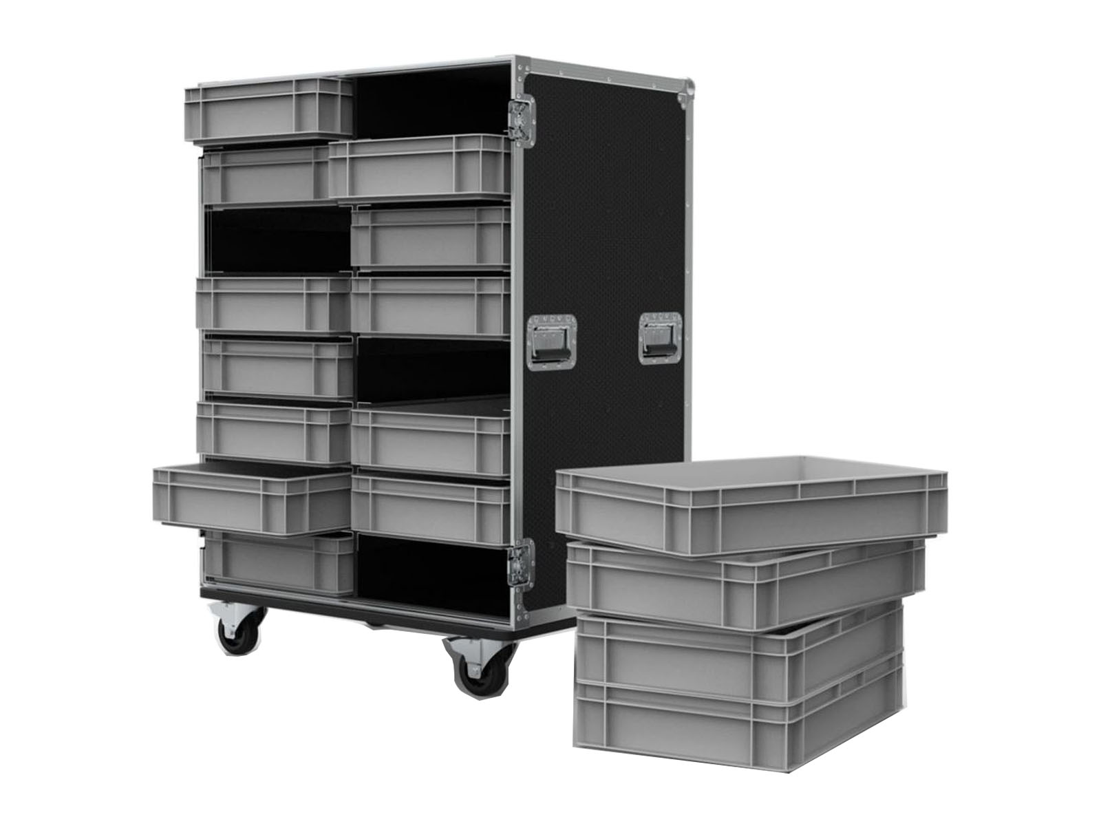 16 Drawer Double Width Euro Container Flight Case