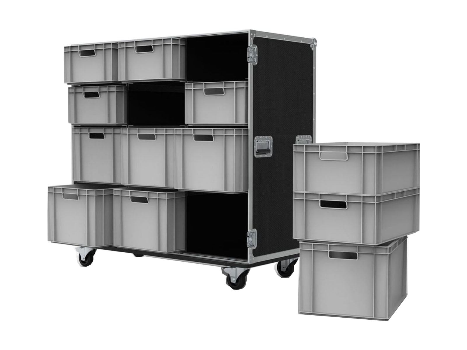 12 Drawer Triple Width Euro Container Flight Case