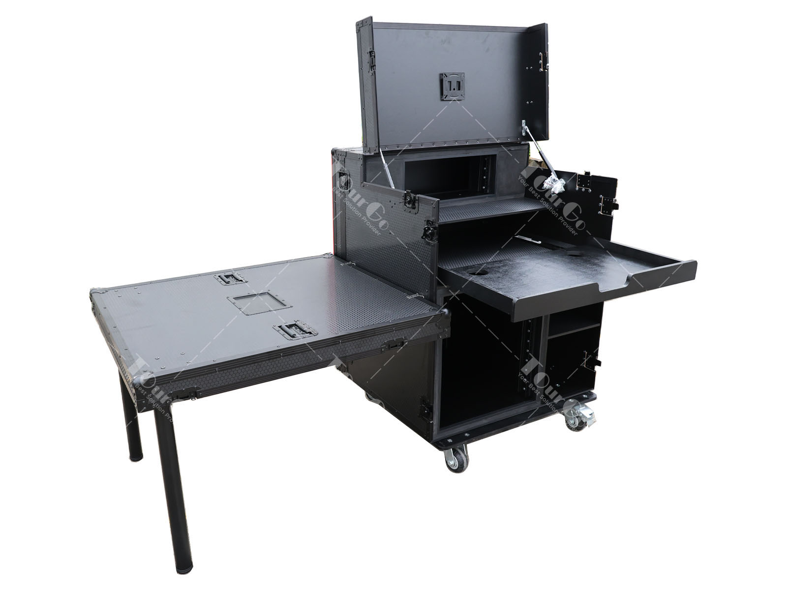 Black Finish Mobile AV Broadcasting Streaming Recording Studio Workstation Case with 4U Top 12U Bottom
