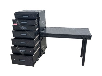 Blackmagic 7 drawer workstation flight road case To Carry Tools Of Various Sizes W-Folding Lid Side Table