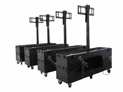 All Black Motorised TV Lift Flight Case For 70″-75″ Screens with Single Lifting Post