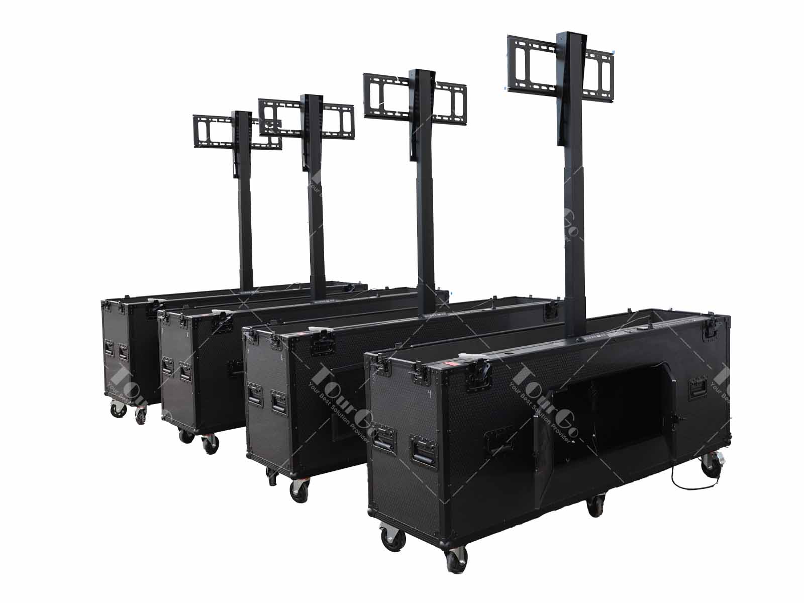 All Black Motorised TV Lift Flight Case For 70″-75″ Screens with Single Lifting Post