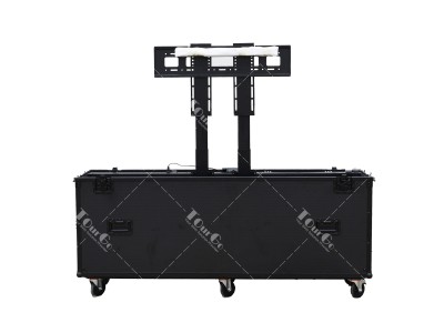 All Black Motorised TV Lift Flight Case For 70″-75″ Screens with Double Lifting Posts
