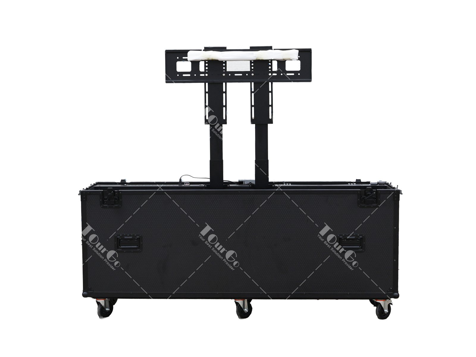 All Black Motorised TV Lift Flight Case For 70″-75″ Screens with Double Lifting Posts