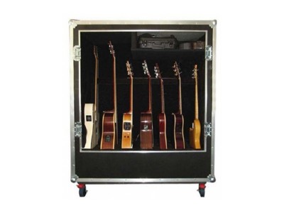 Flight Road Cases for 10 different guitars with caster boards