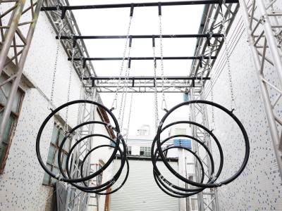 Ninja warrior swing obstacles flying circle big rings and chain