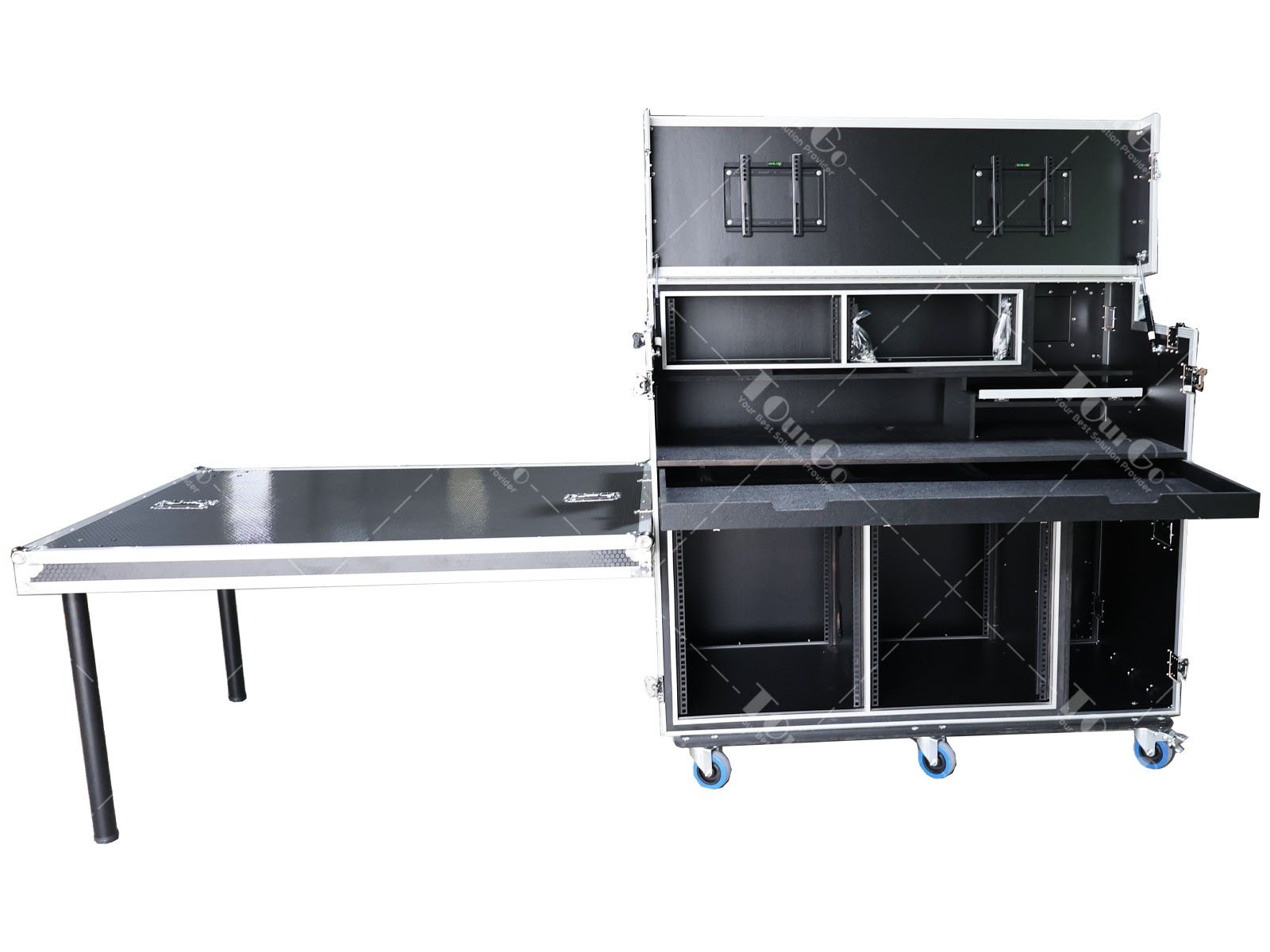 Custom Broadcast Video Streaming Production Flight Case With Siding Table