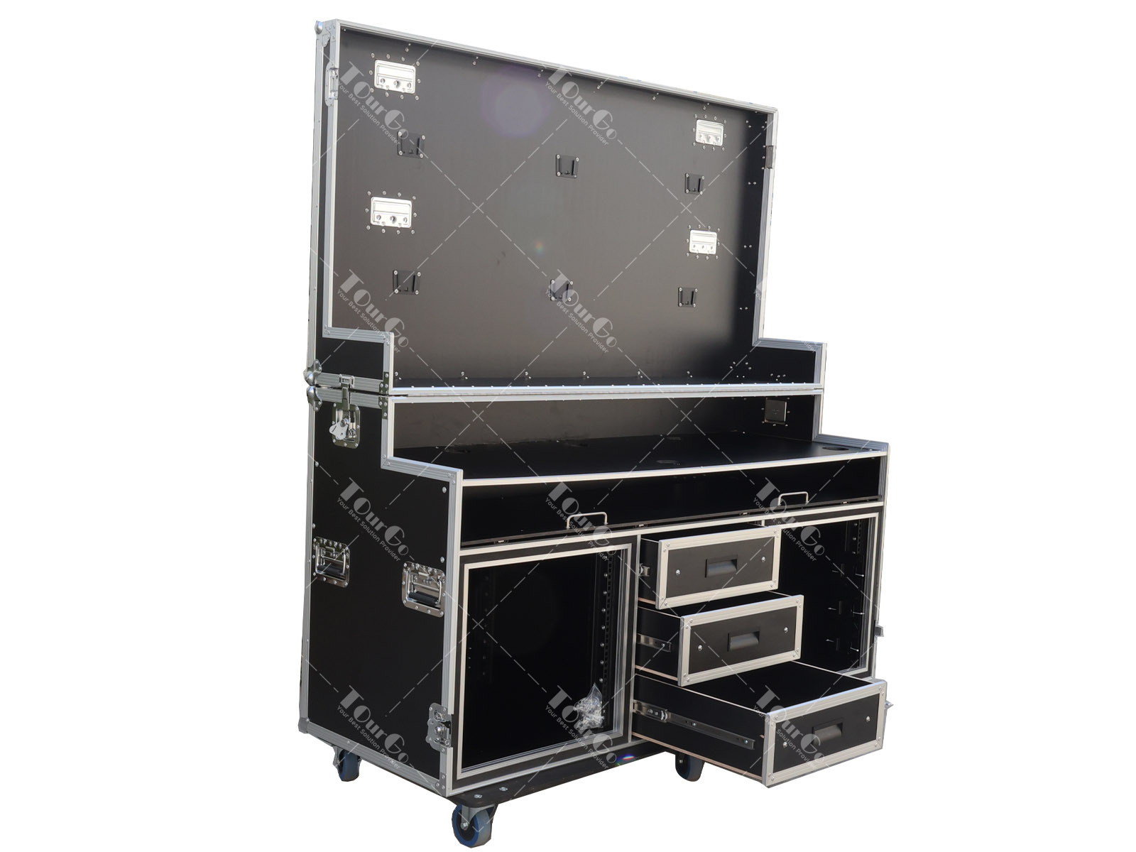 Flip-top 6 X 24 inch video production case with 2 X 10U rack space
