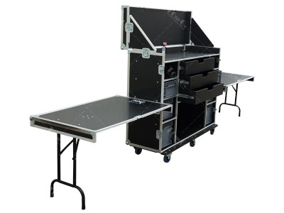 Storage Flight Case Tool Box with fold up lid & twin side tables