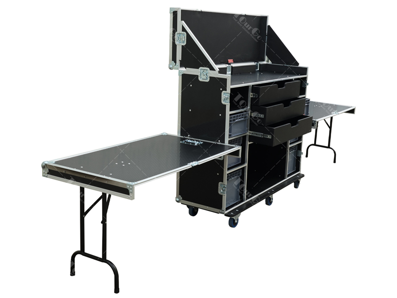 Storage Flight Case Tool Box with fold up lid & twin side tables