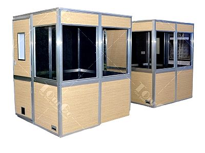 Customized wood-grain color top and bottom splicing two-person soundproof translation booth