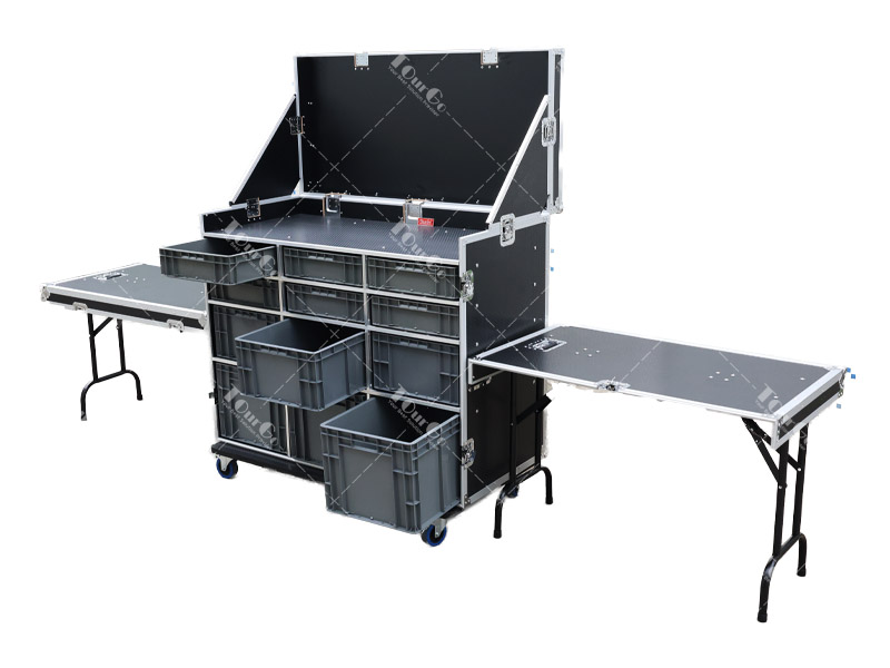 Custom 12 Drawer Cases & Workstation Boxes with Two Independent Siding Table