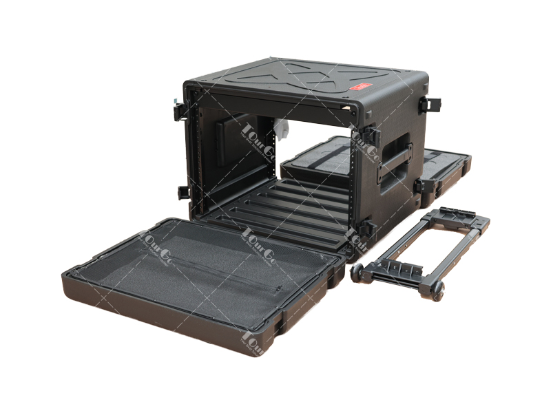 PE 8U Wheeled Trolley Rack Mount Hard Case