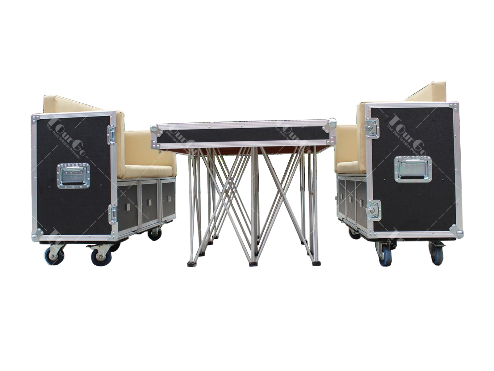 Portable furniture two chair and one table comfortable sofa flight case