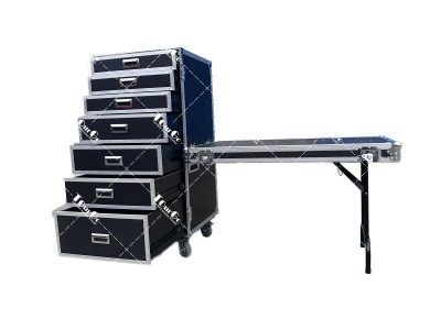 7 level drawers box flight case witth siding table
