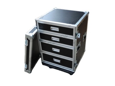 12U RACK WITH 4 DRAWERS; 1X4U, 2X3U, AND 1X2U HIGH WITH CASTER BOARD