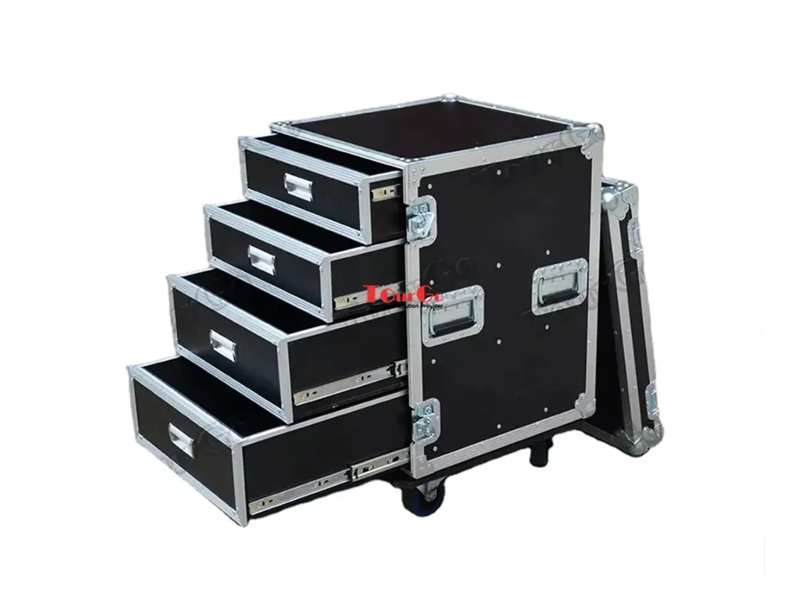 14U RACK WITH 4 DRAWERS 2X4U AND 2X3U HIGH WITH CASTER BOARD