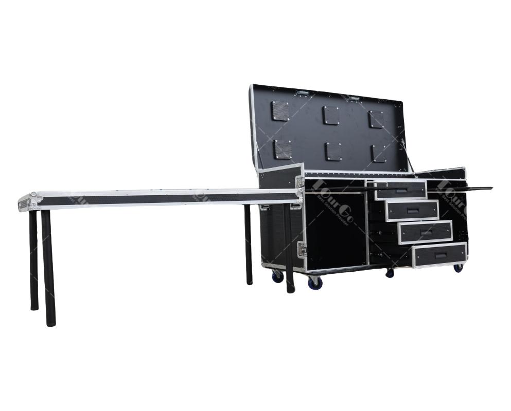 TourGo Customized 6X24 Inch Screen Monitors Video Production Broadcasting Flight Case With Sliding Table and Drawers