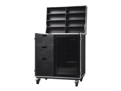 Hospitality Flight Case with Wooden Drawers and Fridge