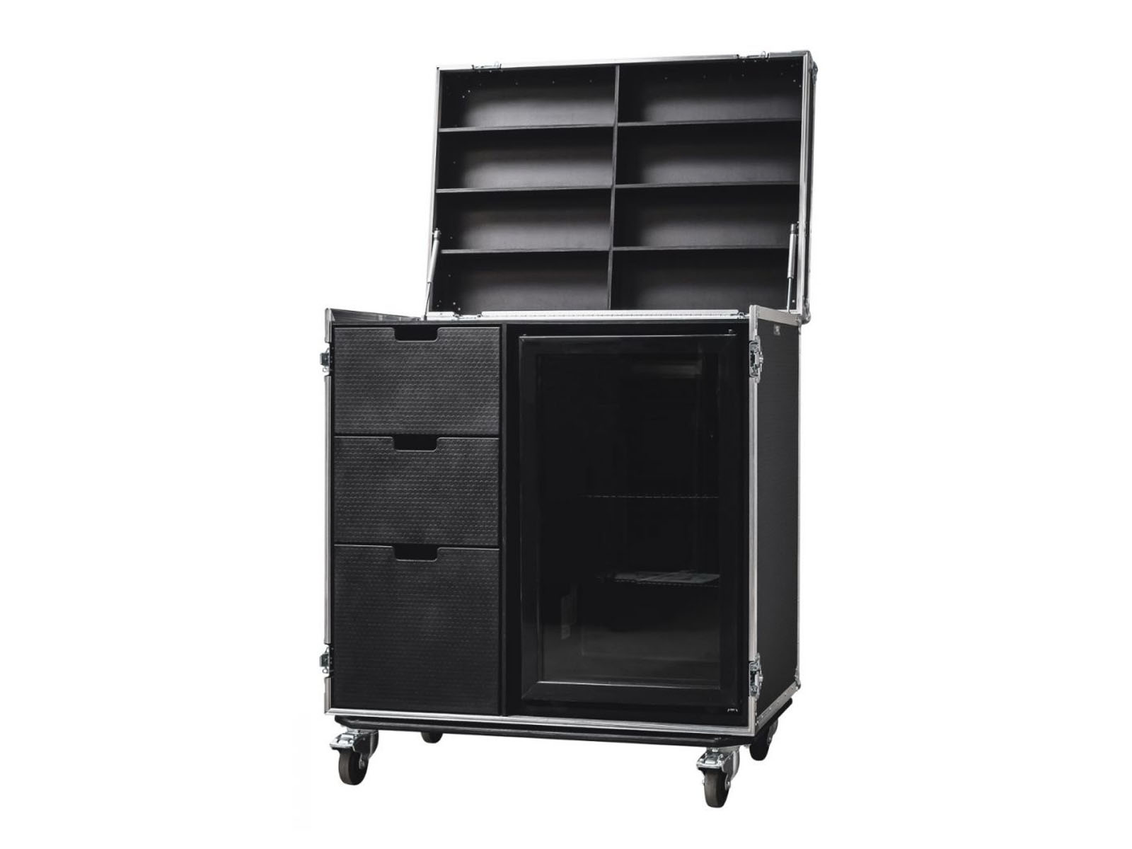 Hospitality Flight Case with Wooden Drawers and Fridge