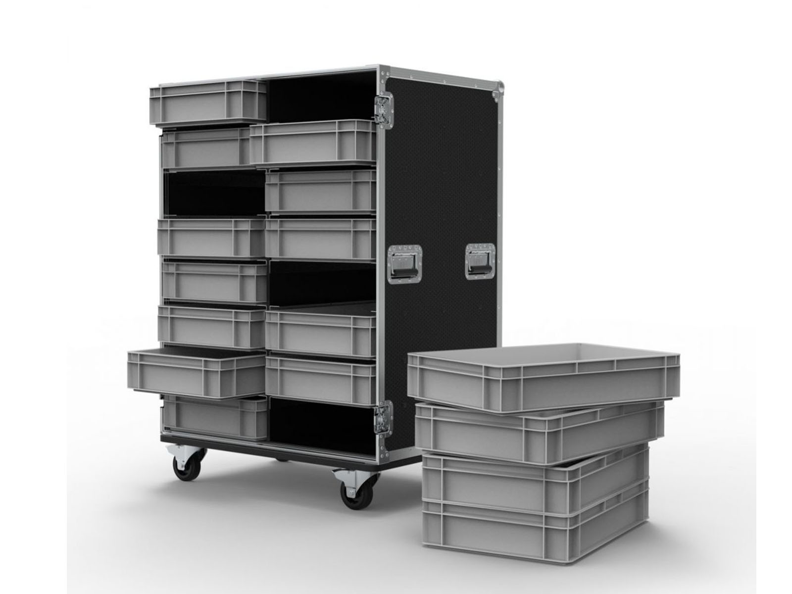 Container Over Board Case 16 Drawer Double Width Euro Container Flight Case - TourGo Event ...
