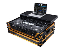ATA Style Flight Case for Pioneer DDJ-REV7 DJ Controller with Laptop Shelf Wheels and 1U Rack Space Gold Black Finish