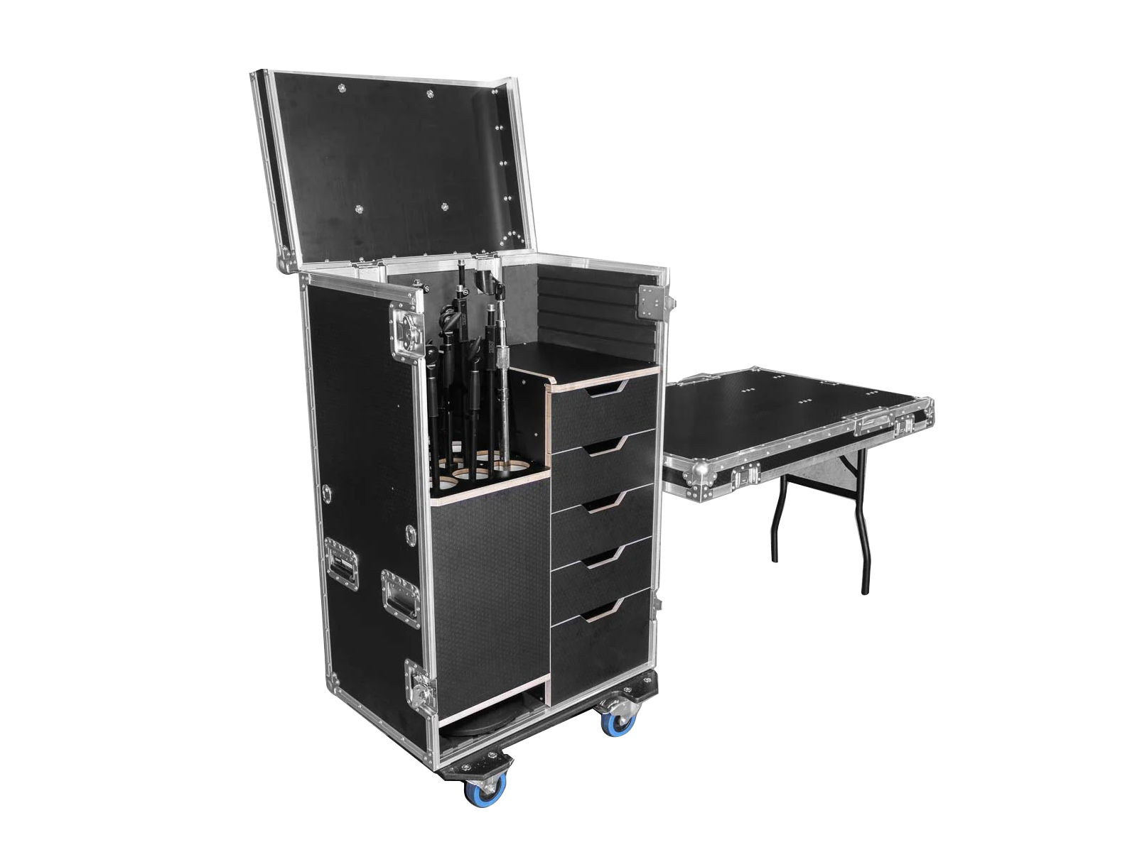 12-UP Mic Stand with Drawers 24 x 30 SPECIALITY ROAD CASES