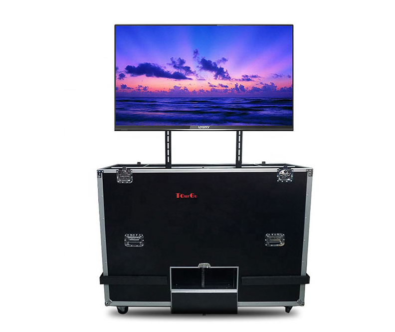 Shockproof Universal 55″ 65″ 75” 85” 100” Flat LCD Screen with 4″ Wheels Motorized Lift LED TV Plasma Road Flight Case