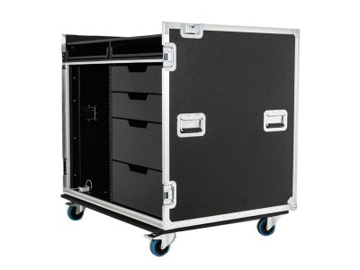 Large Production Flight Case – 4 Drawer with Keyboard Shelves And 16U Rack