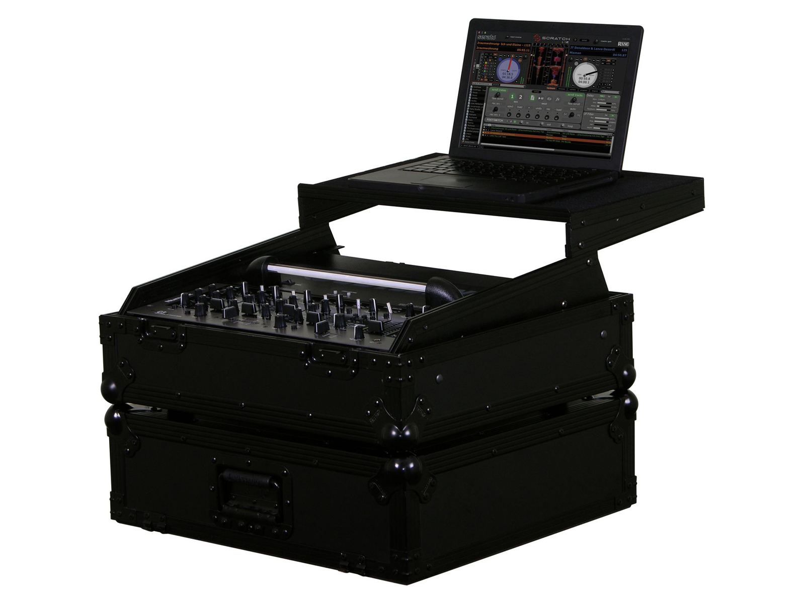 Black 10U 19″ Rack Mountable Mixer Case with Glide Platform and LED Panel