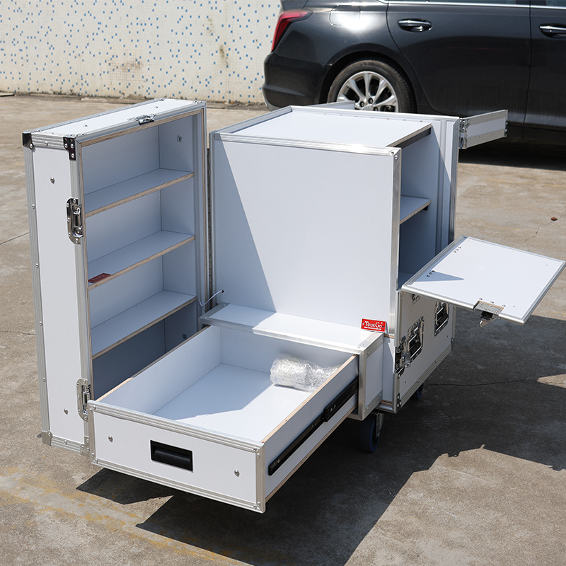 TourGo White Portable Small Display Cabinet ATA Road Case Exhibition Display Aluminum Flight Case with LED Lights