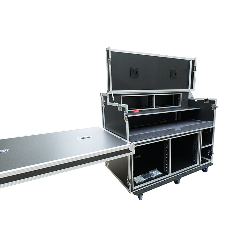 Customized broadcasting live streaming production equipment case travel flight rack case with table stool