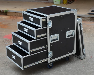312U RACK WITH 4 DRAWERS; 1X4U, 2X3U, AND 1X2U HIGH WITH CASTER BOARD